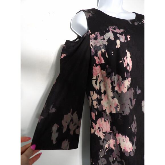 Jax Black Label Dress Sz 14 Midi Cold Shoulder Floral Black Zip Back Sheath - Picture 3 of 11